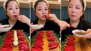 mukbang  Garlic chili eating show  too spicy [upl. by Iatnahs]