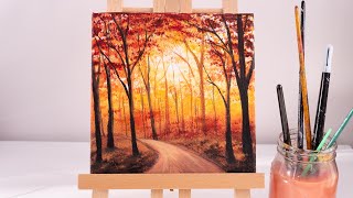 easy autumn forest landscape painting  acrylic painting ideas for beginners [upl. by Dorette]