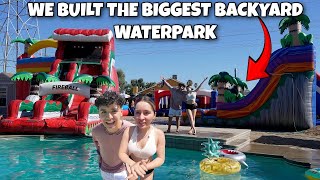 We built a GIANT WATERPARK in our backyard  waterslides dunk tank obstacle course pool [upl. by Aicinod]