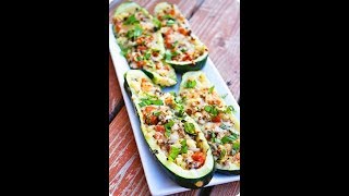 Stuff my Zucchini wants or Stuffed Zucchini A simple and tasty vegan entree [upl. by Ellehcir]