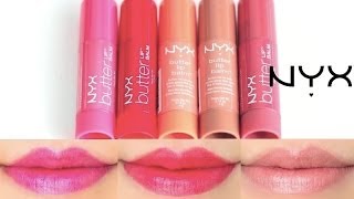 NYX Butter Lip Balm Swatches on Lips 5 colors [upl. by Amsaj]