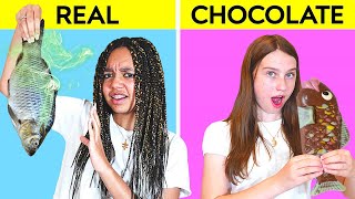 REAL FOOD VS CHOCOLATE FOOD CHALLENGE [upl. by Agamemnon]