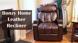 Bonzy Home Leather Recliner 🍀E2E TheaterFamily Seating wCUP HOLDERS  REVIEW👈 [upl. by Worrell]