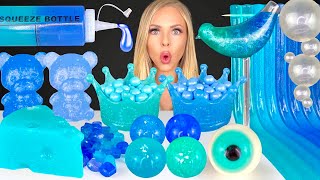 ASMR TEAL AND INDIGO FOOD EDIBLE PEARLS CHEESE JELLY EDIBLE GLITTER SQUEEZE BOTTLE MUKBANG 먹방 [upl. by Harley]