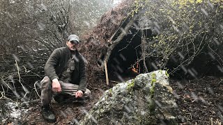 last snow bushcraft shelter heavy rain after snow [upl. by Guy]