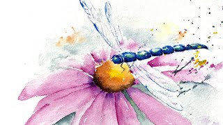 Watercolor dragonfly sheer wings tutorial paint along demo [upl. by Nylac120]