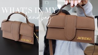 WHAT FITS IN MY tiny HANDBAG  Jaquamus Le Bambino Leather Top Handle Bag  Andrea Renee [upl. by Sheffie576]