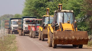 Kirlosker JCB Backhoe Fully Loading Mud in 2 Tata Truck and Mahindra Arjun Novo 605 4wd [upl. by Chevy]