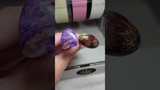 Charoite and two sagenite agate cabochons [upl. by Neomah]