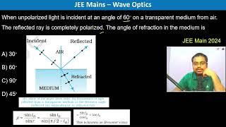 When unpolarized light is incident at an angle of 60∘ on a transparent medium from air The [upl. by Johanan]