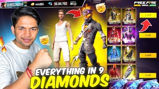 Everything In 9 Diamonds 💎 In Subscriber Account Got 7 Evo Skin 😱 amp 7 Rare Bundle Free Fire [upl. by Lananna]