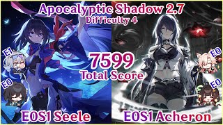 NEW Apocalyptic Shadow 27  E0S1 Seele x E0S1 Acheron 7599 Total Score Clear  Honkai Star Rail [upl. by Sihunn]