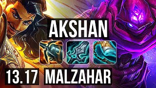 AKSHAN vs MALZAHAR MID  Rank 6 Akshan 1200 games 1327 Legendary  NA Challenger  1317 [upl. by Notsua818]