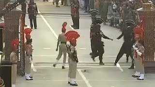 India and Pakistan border guards celebrate independence with sweets [upl. by Corson]