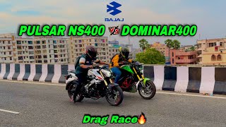 PULSAR NS 400 vs DOMINAR 400  Drag Race Till Top End  Guess the Winner😍 [upl. by Shiekh645]