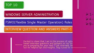 Active Directory FSMO Roles Explained  Quick Overview for IT Job Interviews PART1 [upl. by Neicul]