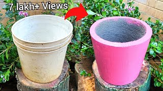 How to make cement pots at home easily  Flower pot making with old bucket amp cement [upl. by Steady]