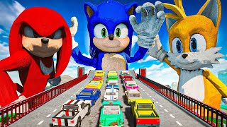 Carros vs 3x SONIC Knuckles Tails e Sonic no Teardown Mods [upl. by Refiffej]