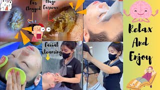 Dry Earwax ASMR  Customers visit the salon for skin care and relaxing ear cleaning [upl. by Maurizia]