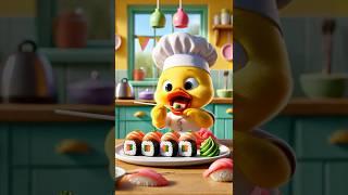 Cute Duck Chef Prepares Sushi  Adorable Cartoon Duck  Shorts Duck Sushi Cartoon [upl. by Eneroc234]