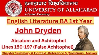 John Dryden  Absalom and Achitophel Lines 150197  False Achitophel  Summary in Hindi [upl. by Tudor490]