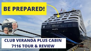 Aft Club Veranda Plus Stateroom 7116 Tour and Review  Azamara Quest Cruise Ship [upl. by Aiken]