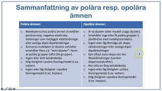 Kortfilm  Organiska föreningar del 9 Polära och opolära ämnen löslighet och lösningsmedel [upl. by Cordalia371]