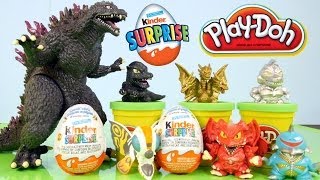 2014 Godzilla Full Toys Set  2 Kinder Surprise Eggs  1 Play doh Egg By Disney Cars Toy Club [upl. by Nosyarg]