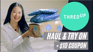 THREDUP Haul amp Try On  ThredUp Review amp Unboxing  ThredUp 10 Coupon [upl. by Nivra]