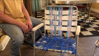 How to ReWeb an old antique aluminum lawn chair ribbon or straps Refurbish Repair Furniture [upl. by Amron]