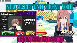 New Secret Unit Silent Voice Nishimiya Shoko Showcase  Roblox All Star Tower Defense [upl. by Llertal]