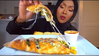 ASMR CALZONE amp GALRIC BREAD  اكل كالزوني مع خبز الثوم [upl. by Salvadore]