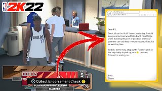 NBA 2K22 WHERE TO COLLECT YOUR VC Endorsement Check FROM YOUR SPONSORS [upl. by Enitsenre]