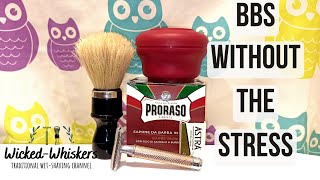 Muhle R89  Proraso Sandalwood Omega 10098 Astra blades for perfect BBS shave [upl. by Ellora613]