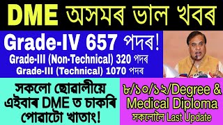 DME Assam GradeIV GradeIII NonTechnical GradeIII Technical Vacancy New ApplyampExam Date Good News [upl. by Ocirderf]