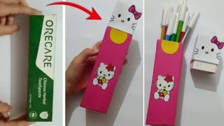 How to Make a Pencil Box  DIY Pencil Case With Waste Toothpaste Box  DIY Pen Box [upl. by Gytle]