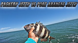 Packery Jetty VS Port Aransas jetty fishing Catching Sheepshead amp Drum [upl. by Arahk576]