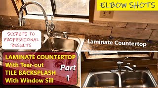 Laminate Countertop  TEAR OUT  Part 1  Tile Backsplash with Windowsill [upl. by Anirb]