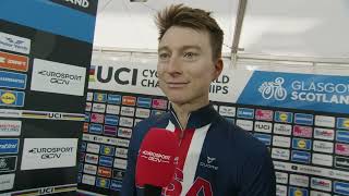 Neilson Powless  Interview at the finish  Mixed TTT Glasgow UCI World Championships 2023 [upl. by Eanrahc190]