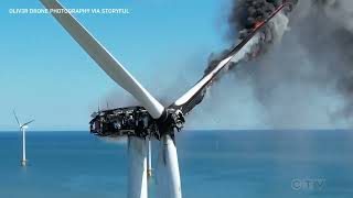 Wind turbine catches fire off the coast of England [upl. by Guod]