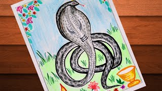 Nag Panchami drawing Easy step by step tutorial  How to draw Nag panchami festival [upl. by Illek]