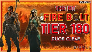 Pit Tier 180 Fire Bolt Sorc amp zDPS Barb Duo Clear Diablo 4  Season 4 [upl. by Aushoj]