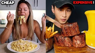 mukbangers eating CHEAP VS EXPENSIVE meals 😳 [upl. by Nuyh526]