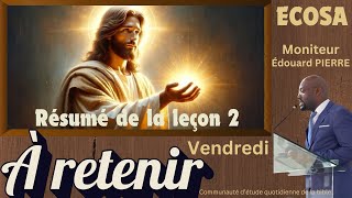 Leçon des adultes Vendredi Résumé no 2 ECOSA 4ème Trimestre 2024 [upl. by Kinsler]