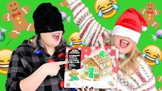 Challenge de NOËL  Maison en pain dépices à laveugle 😂🙈  2FILLESORDINAIRES [upl. by Aerbas510]