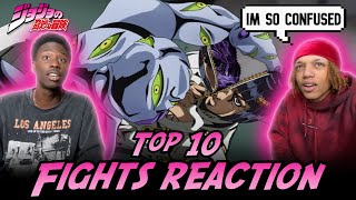 Non JoJo Fans React to TOP 10 JOJO FIGHT SCENES  Golden Wind [upl. by Alyakcm949]