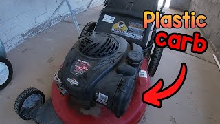 Briggs and Stratton Plastic Carburetor repair How to take apart and clean [upl. by Kalmick]