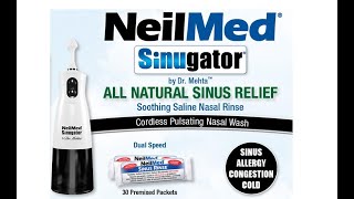 NeilMed Sinugator Black Cordless Pulsating Nasal Irrigator Dual Speed with 30 Premixed Packets [upl. by Trescha]