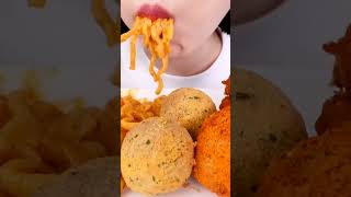 CRMellawnie ASMR CHEESY CARBO FIRE NOODLES CHEESE BALL FRIED CHICKEN best asmreating noodles [upl. by Tindall]