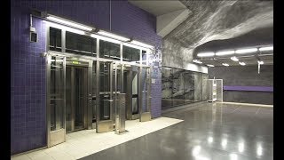 Sweden Stockholm Bergshamra subway station escalator and SMW elevator ride up to street level [upl. by Russel116]